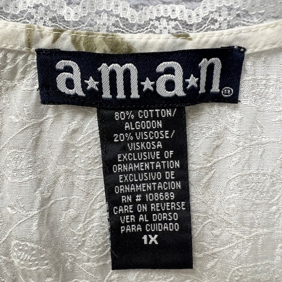 Vintage. Aman Boho Floral Lace Tiered Dress 1X Cotton Sleeveless Cottagecore - Picture 4 of 11